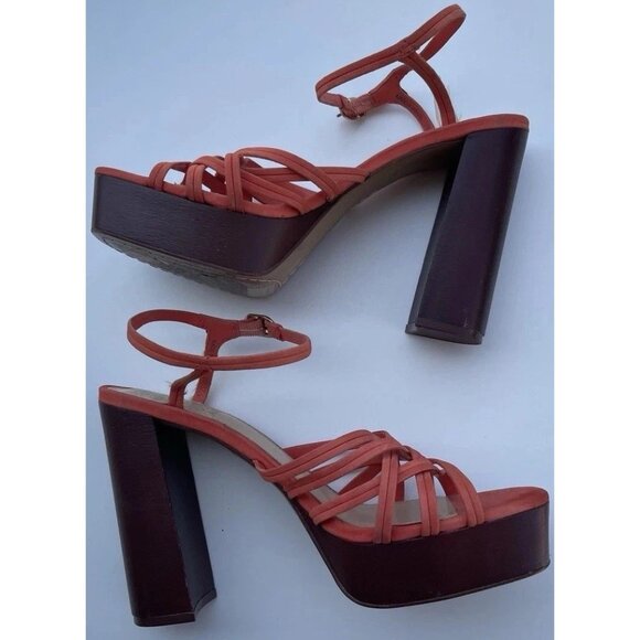 Vince Camuto Women’s Size 7 Multi Ties Strap Woven Platform heels ORANGE - Picture 2 of 13